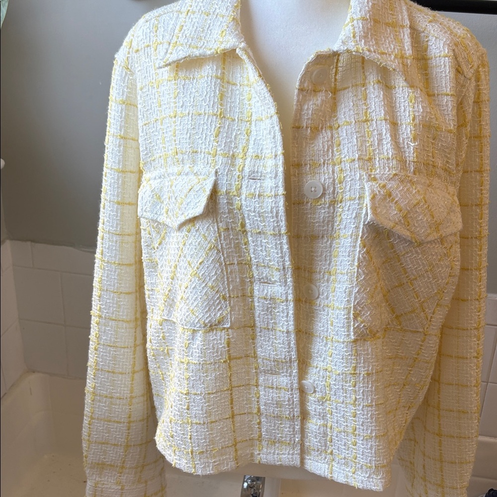Express Textured White and Yellow Blazer